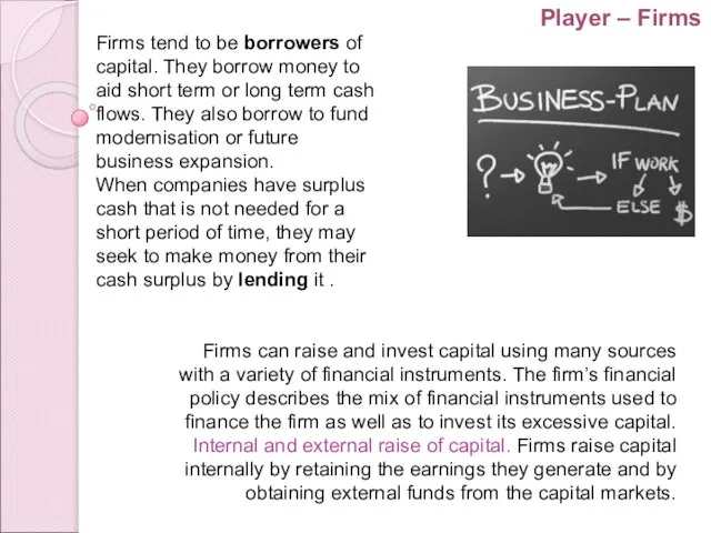 Firms can raise and invest capital using many sources with a variety