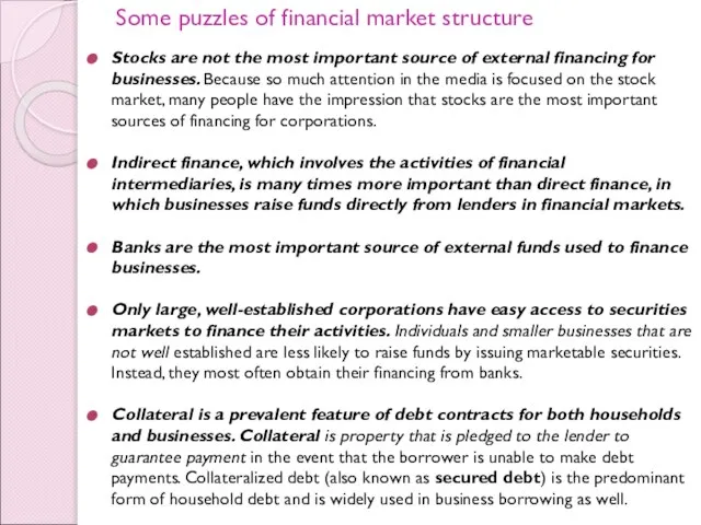 Some puzzles of financial market structure Stocks are not the most important