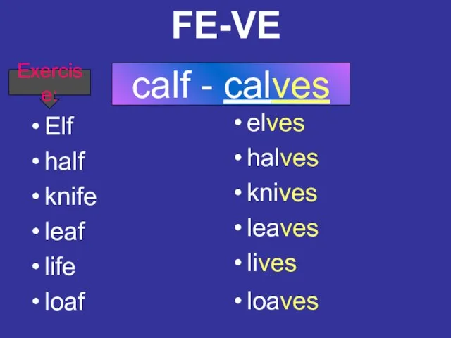 FE-VE Elf half knife leaf life loaf elves halves knives leaves lives