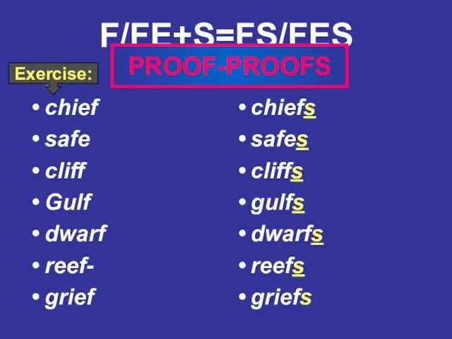 F/FE+S=FS/FES chief safe cliff Gulf dwarf reef- grief chiefs safes cliffs gulfs