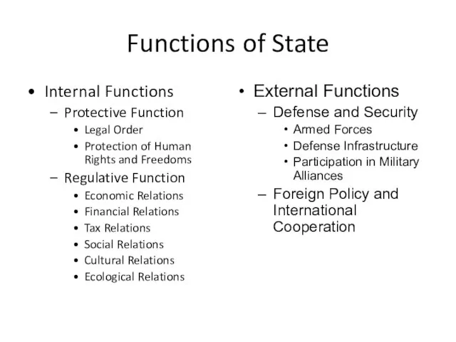 Functions of State Internal Functions Protective Function Legal Order Protection of Human