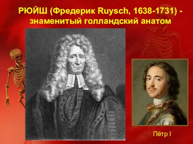 РЮЙШ (Фредерик Ruysch, 1638-1731) - знаменитый голландский анатом Пётр I