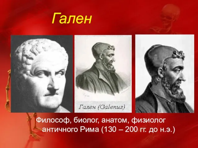 Гален Философ, биолог, анатом, физиолог античного Рима (130 – 200 гг. до н.э.)