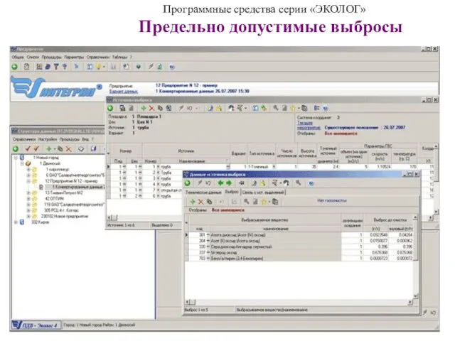 Программные средства серии «ЭКОЛОГ» Предельно допустимые выбросы