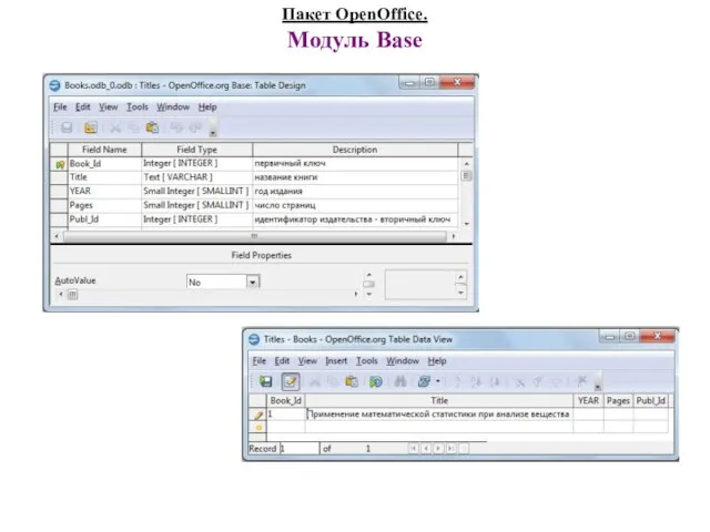Пакет OpenOffice. Модуль Base