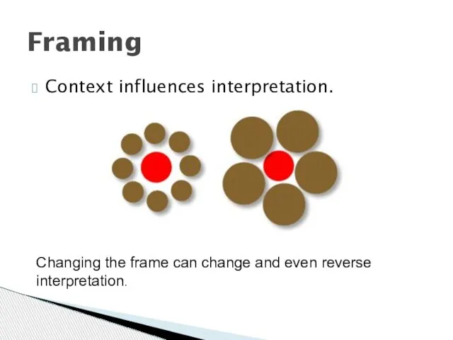 Context influences interpretation. Framing Changing the frame can change and even reverse interpretation.