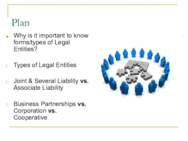 Plan Why is it important to know forms/types of Legal Entities? Types