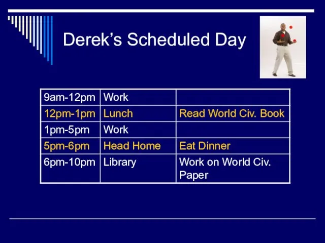 Derek’s Scheduled Day