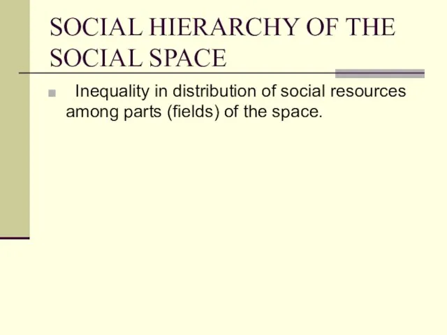 SOCIAL HIERARCHY OF THE SOCIAL SPACE Inequality in distribution of social resources