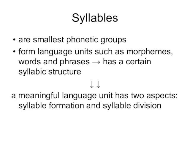 Syllables are smallest phonetic groups form language units such as morphemes, words