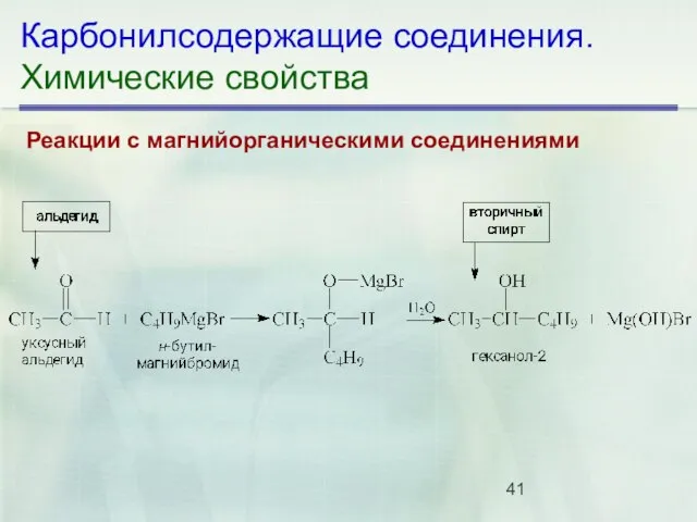 Карбонилсодержащие соединения. Химические свойства Реакции с магнийорганическими соединениями