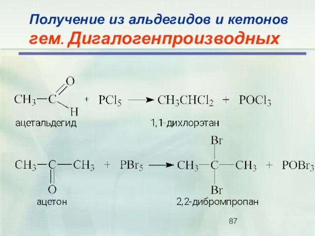 Получение из альдегидов и кетонов гем. Дигалогенпроизводных