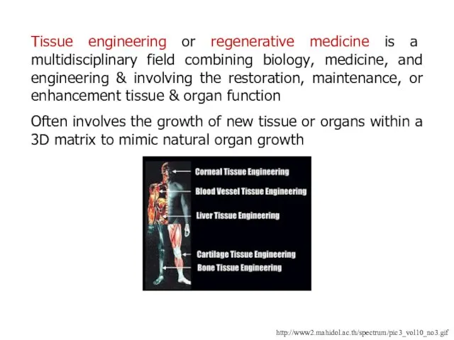 Tissue engineering or regenerative medicine is a multidisciplinary field combining biology, medicine,