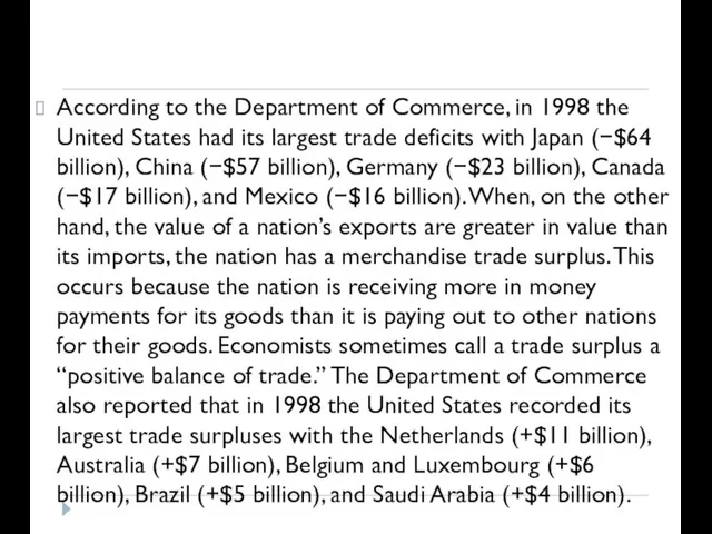 According to the Department of Commerce, in 1998 the United States had