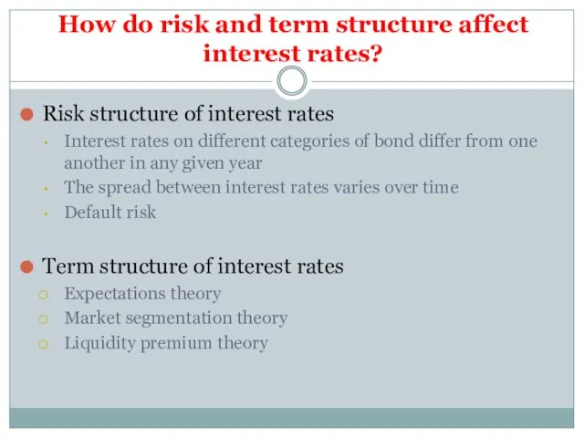 How do risk and term structure affect interest rates? Risk structure of