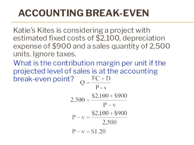 ACCOUNTING BREAK-EVEN Katie’s Kites is considering a project with estimated fixed costs