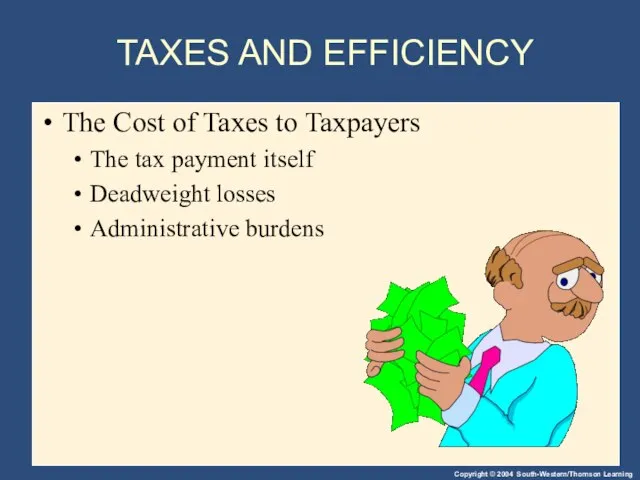 TAXES AND EFFICIENCY The Cost of Taxes to Taxpayers The tax payment