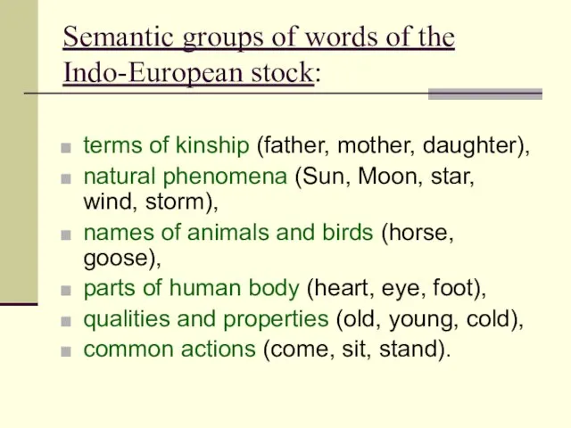 Semantic groups of words of the Indo-European stock: terms of kinship (father,
