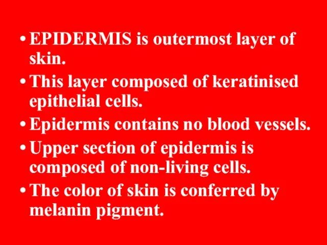 EPIDERMIS is outermost layer of skin. This layer composed of keratinised epithelial