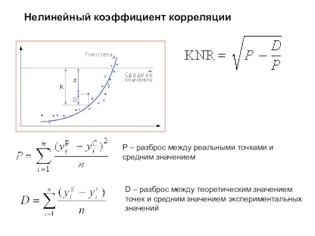 Нелинейный коэффициент корреляции P – разброс между реальными точками и средним значением