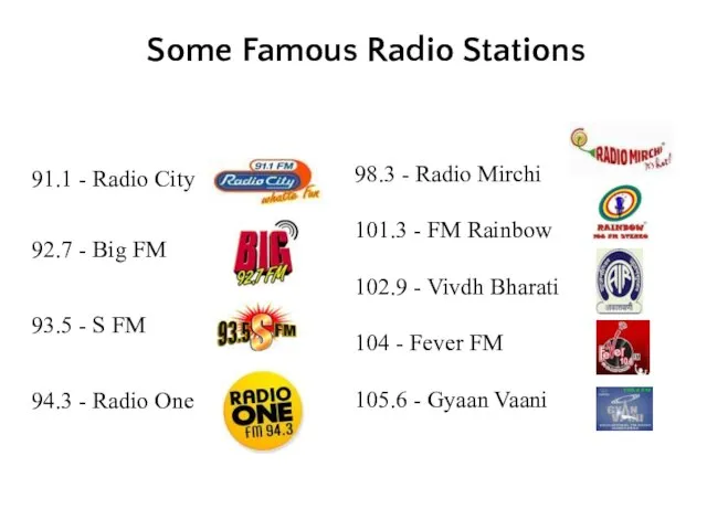 91.1 - Radio City 92.7 - Big FM 93.5 - S FM