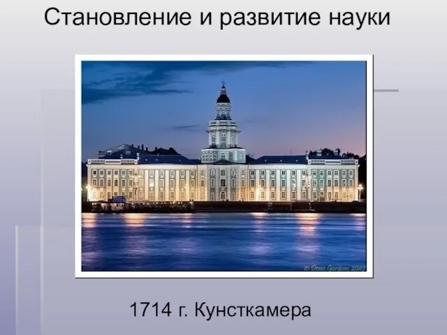 Становление и развитие науки 1714 г. Кунсткамера