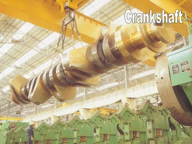 S The crank (1) is connected to the crankshaft (2). 1 2 Crankshaft