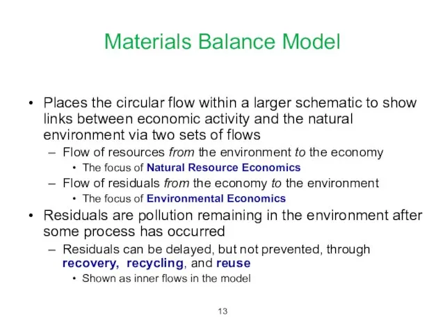 Materials Balance Model Places the circular flow within a larger schematic to