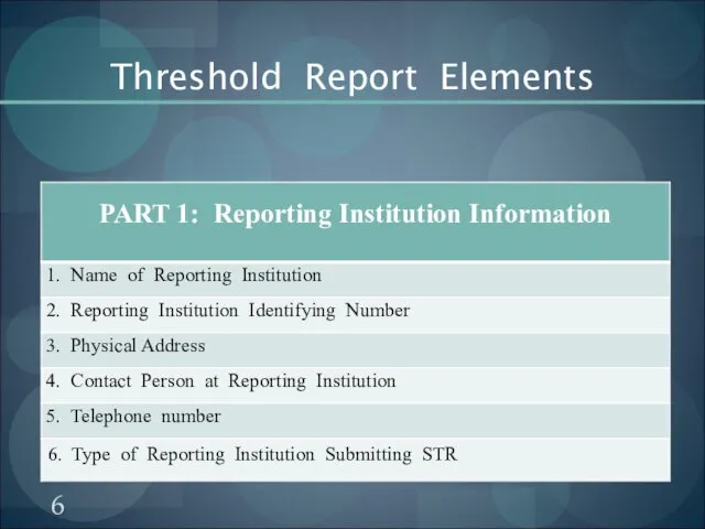 Threshold Report Elements