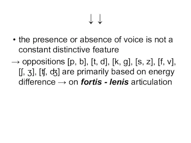 ↓ ↓ the presence or absence of voice is not a constant