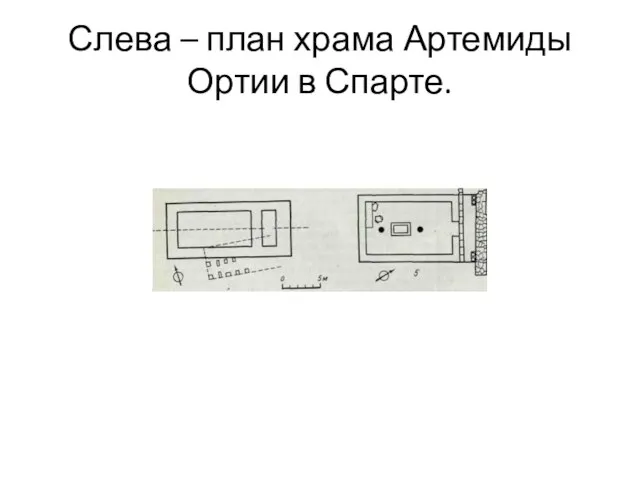 Слева – план храма Артемиды Ортии в Спарте.