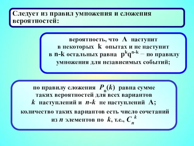 Cледует из правил умножения и сложения вероятностей: вероятность, что А наступит в