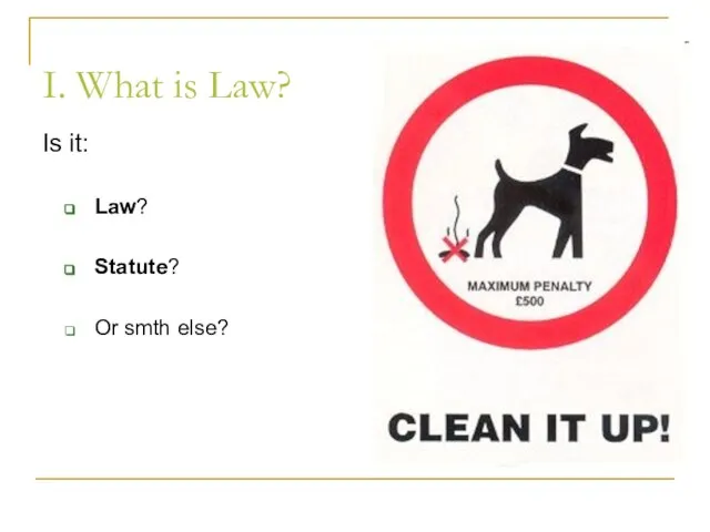 I. What is Law? Is it: Law? Statute? Or smth else?