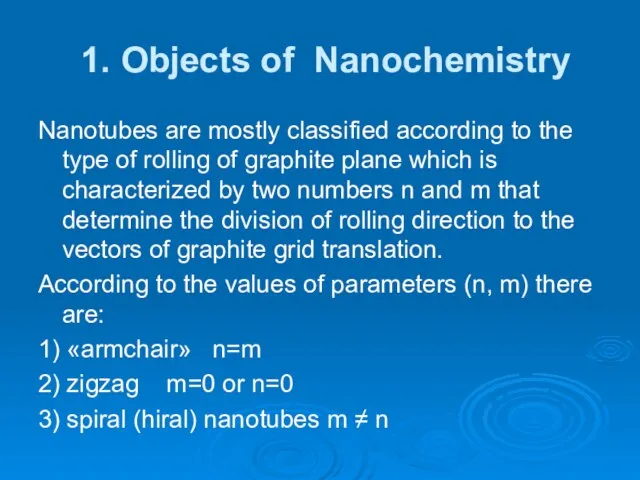 1. Objects of Nanochemistry Nanotubes are mostly classified according to the type