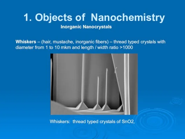 1. Objects of Nanochemistry Inorganic Nanocrystals Whiskers – (hair, mustache, inorganic fibers)