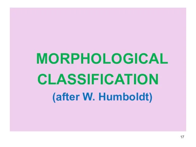 MORPHOLOGICAL CLASSIFICATION (after W. Humboldt)