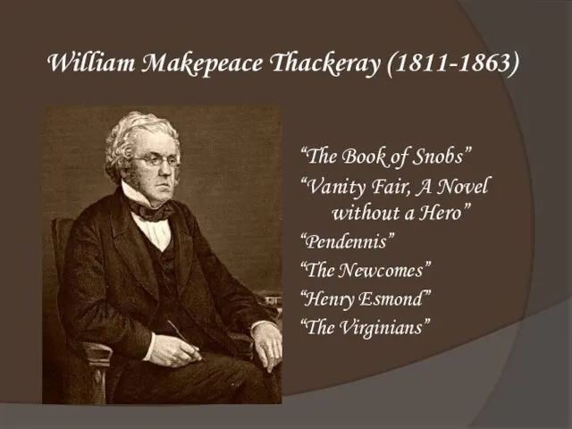 William Makepeace Thackeray (1811-1863) “The Book of Snobs” “Vanity Fair, A Novel