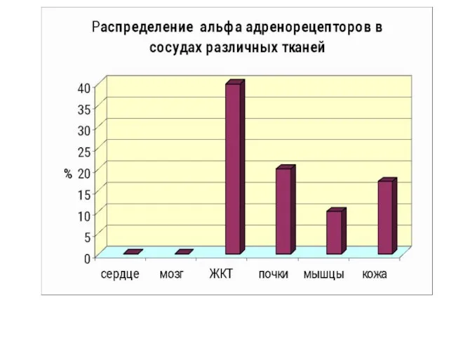 Распределение альфа адренорецепторов в сосудах различных тканей