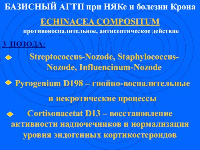 БАЗИСНЫЙ АГТП при НЯКе и болезни Крона ECHINACEA COMPOSITUM противовоспалительное, антисептическое действие