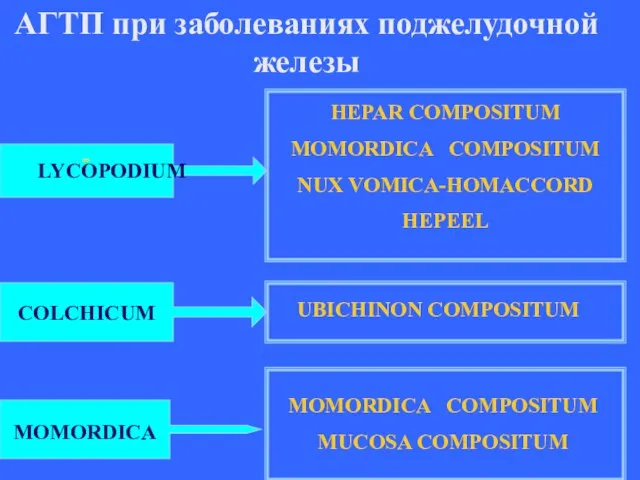 АГТП при заболеваниях поджелудочной железы - COLCHICUM LYCOPODIUM MOMORDICA HEPAR COMPOSITUM MOMORDICA