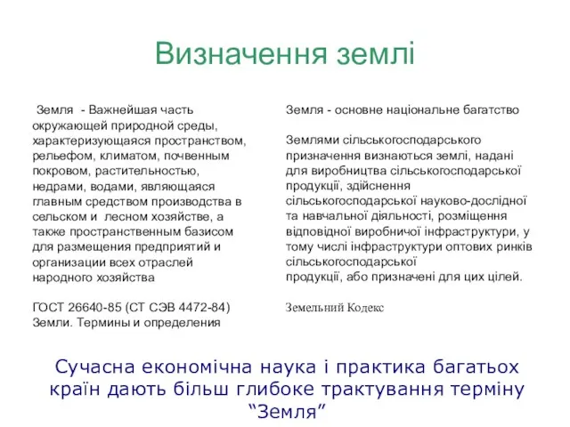 Визначення землі Земля - Важнейшая часть окружающей природной среды, характеризующаяся пространством, рельефом,