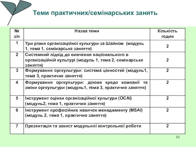 Теми практичних/семінарських занять