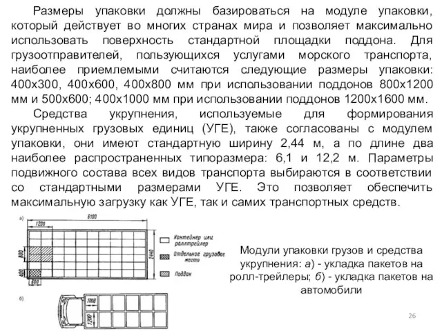 Размеры упаковки должны базироваться на модуле упаковки, который действует во многих странах