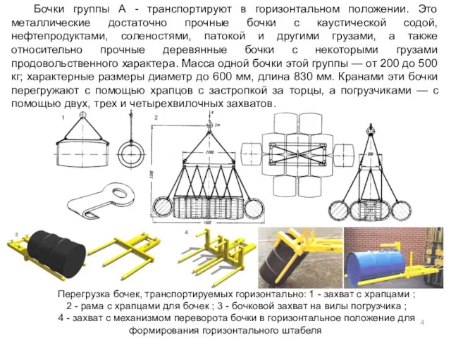 Бочки группы А - транспортируют в горизонтальном положении. Это металлические достаточно прочные