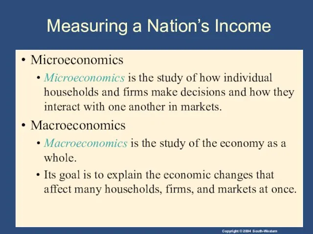 Measuring a Nation’s Income Microeconomics Microeconomics is the study of how individual