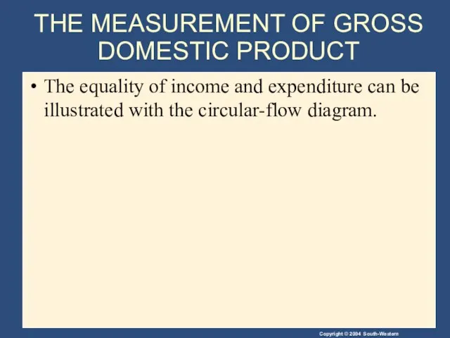 THE MEASUREMENT OF GROSS DOMESTIC PRODUCT The equality of income and expenditure