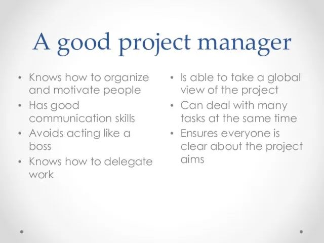 A good project manager Is able to take a global view of