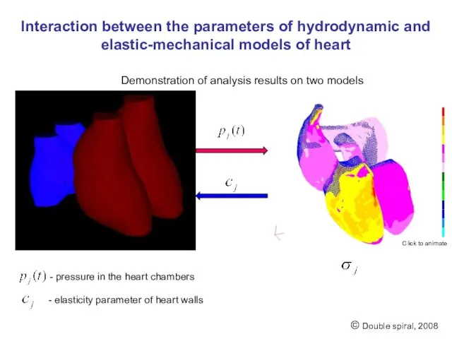 Interaction between the parameters of hydrodynamic and elastic-mechanical models of heart -