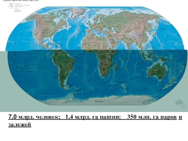 7,0 млрд. человек; 1,4 млрд. га пашни; 350 млн. га паров и залежей