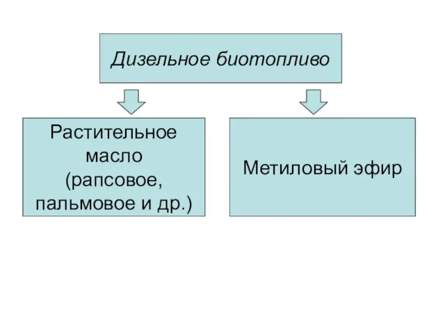 Дизельное биотопливо Растительное масло (рапсовое, пальмовое и др.) Метиловый эфир